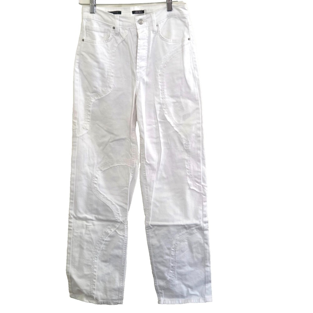Wild Fable Women's White Solid Denim High-Rise Straight Jeans Button Size 6